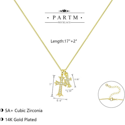 Partm Gold Cross Necklace for Women 14K Plated Dainty Pendant Cross Chain Faith Crucifix Choker Baptism Necklace for Women Trendy Religious Jewelry Hypoallergenic