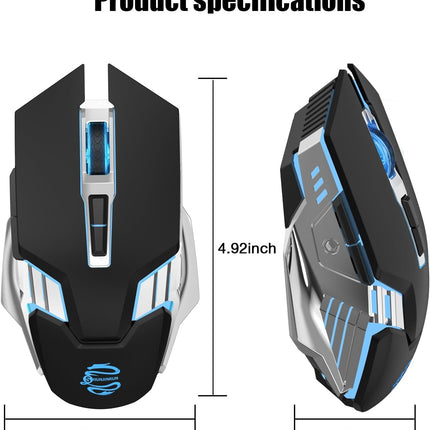 Bluetooth Mouse Wireless, Rechargeable,7 Buttons, Silent Click, Ergonomic, 7-Color Backlit, Multi-Device(2.4G/BT5.0/BT3.0), LED Light up Mice for Laptop, Computer, Mac, PC, Chromebook - Black