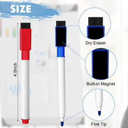 200 Pcs Dry Magnetic Erase Markers with Eraser Cap, Black, Red, Blue, Green