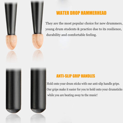 Drum Sticks 5A Drumsticks Classic Black Wood Tip Drumsticks (Black Drum Sticks)