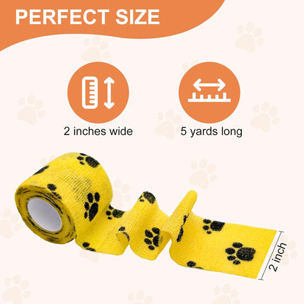 6 Rolls Vet Wrap Cohesive Bandage, Self Adhesive Non-Woven Pet First Aid Tape for Dogs, Cats, Horses, Wound Care, Sticks Only to Itself, Safe & Comfortable, 2 Inch x 5 Yards