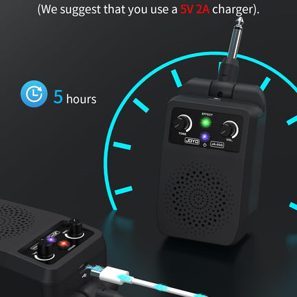 JOYO Mini Amp 5W Portable Electric Practice Amp Bluetooth Rechargeable Guitar Amplifier Built-in 4 Effects Clean Distortion Overdrive Reverb, Black (JA-05G)