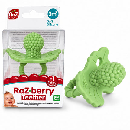 Silicone Teether Pacifier – Teething Relief for Infants, Food-Grade, BPA-Free, Hands-Free, Natural Berrybumps Fruit Texture for Sensory Development, Freezable, 2-Pack - Red & Blue