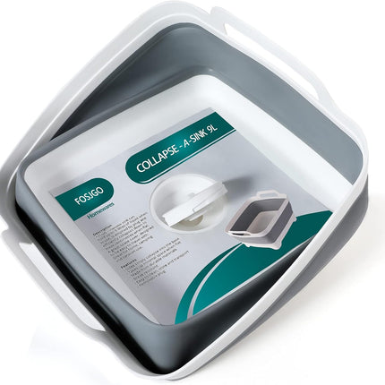 FOSJGO Collapsible Dish Basin with Drain Plug, 2.4 Gal(9L) Space Saving Multiuse Foldable Sink for Baby Bottles, Kitchen Camping Dish Tub for Vegetable Washing and Beverage Tubs