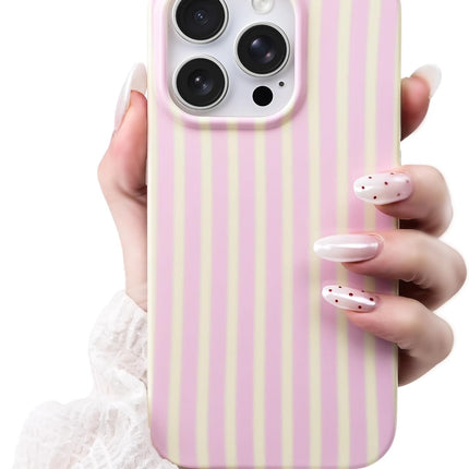 Compatible with iPhone 14 Pro Case,Cute Aesthetic Striped Pattern Cover for Women Girls,Soft TPU Shockproof Protective Stylish Kawaii Case for iPhone 14 Pro 6.1",Pink/Yellow