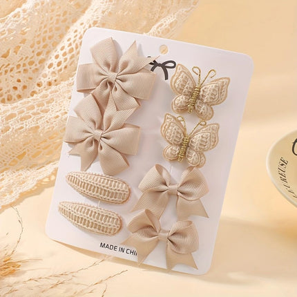 8pcs Beige Baby Girl Hair Bow Clips Set 1.7"-2.5" Toddler Hair Clips Boutique Grosgrain Ribbon Bow Knitted Butterfly Hair Barrettes Accessories for Infant Toddler Kids