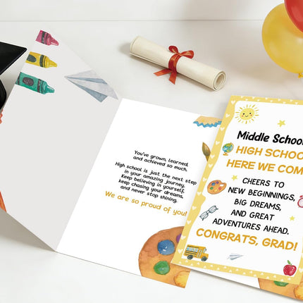 Middle School Graduation Card, Cute 8th Grade Graduation Gifts for Son Daughter Kids Teens, Congrats Grad Card