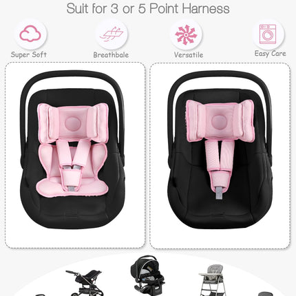 Infant Car Seat Insert with 2 Headrest for Doona|Graco, Thickened Baby Car Seat Head Support for Newborn, Reveable Baby Car Seat Cushion for Side Impact Protection, Pink