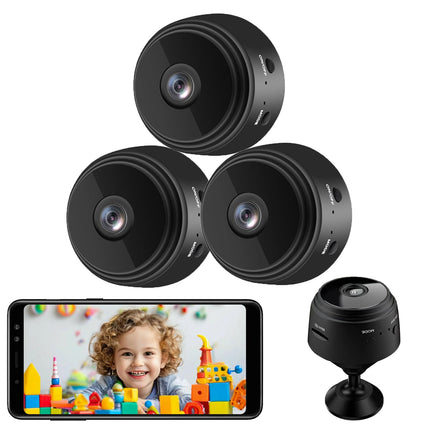 3 Pack Mini Security Camera, 1080P HD WiFi Home Indoor Outdoor Camera for Baby/Pet/Nanny, IP Camera Remote Viewing for Security with iOS,Android Phone APP(Video Only)