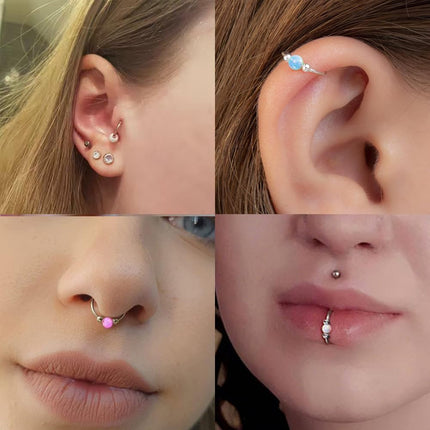 2 Pcs Small Cartilage Hoop Earrings for Women Men, 18G Opal Silver Earrings Hypoallergenic 316L Surgical Steel Hinge Huggie Hoop Earrings for Helix,Tragus,Conch,Rook,Earlobe Piercing Jewelry Nose Ring