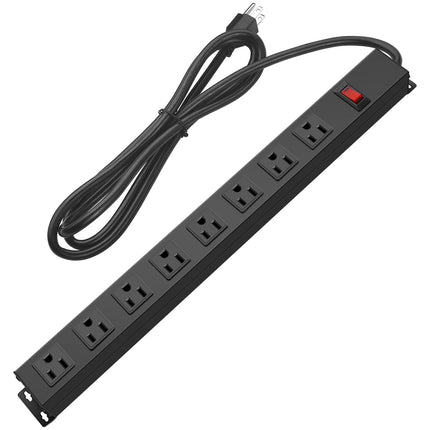 Heavy Duty Long 8 Outlets, 14AWG Extension Cord, Black, 6FT, 1