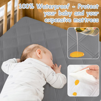 Waterproof Crib Mattress Protector 2 Pack, Quilted Crib Mattress Pad Cover Ultra Soft and Breathable - photo 2