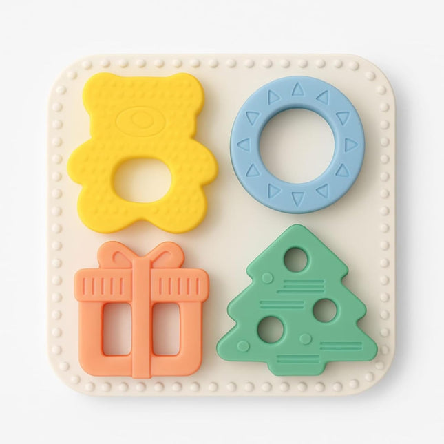 Baby Teether Puzzle - Silicone Teething Toy & Shape Matching Game