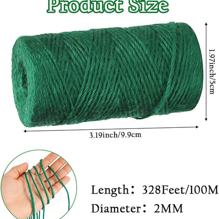 Green Natural Jute Twine, 328 Feet Garden Twine String for Gardening Jute Rope String Garden Plant Ties String 2mm Hemp Rope Garden Twine for Climbing Plants Tomatoes DIY Crafts Projects Gift Wrapping
