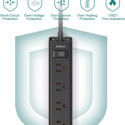 Extension Cord Flat Wall Plug - Surge Protector Power Strip with 12 Outlets, 5ft, Outlet Extender with Multiple Outlets, Wall Mount, Desk Charging Station for Home Office Dorm Room Essentials, Black