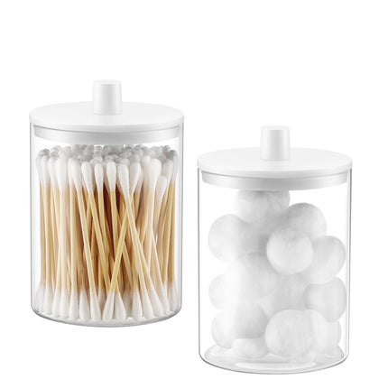 Dispensador de vidrio para hisopos de 10 oz, frasco transparente tipo botica, organizador para tocador de baño para hisopos, almohadillas, palillos de hilo dental y maquillaje (2 piezas, negro)