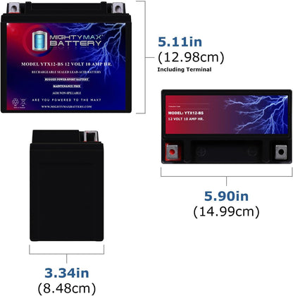 YTX12-BS -12 Volt 10 AH, 180 CCA, Rechargeable Maintenance Free SLA AGM Motorcycle Battery - photo 2