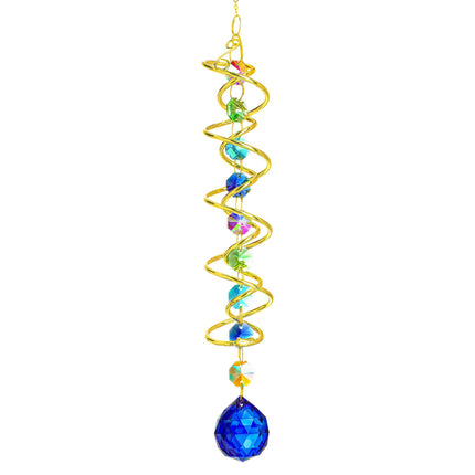 20.5in Sea Blue Crystal Gazing Ball Spiral Wind Spinner Suncatcher