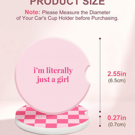 Swooflia Car Coasters for Women - Checkered Ceramic Car Cupholder Coaster Cool Absorbent Mat Coaster with Cork Base 2 Pack Automotive Cup Holder Accessories New Driver Gifts for Decor