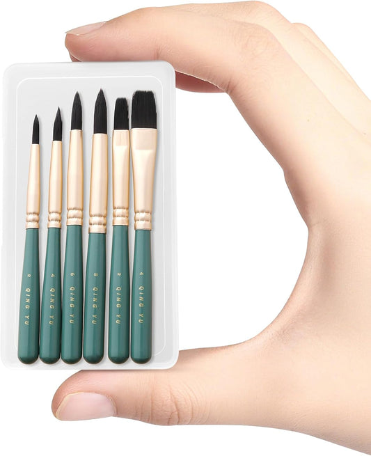 6-Piece Mini Travel Watercolor Brush Set, Green