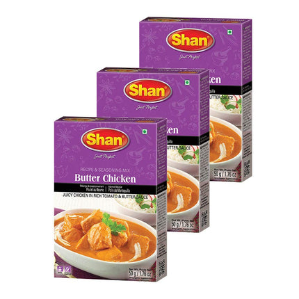 Shan - Butter Chicken Seasoning Mix (50g) - Spice Packets for Butter Chicken Masala (Pack of 3)