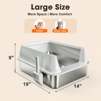 Stainless Steel Litter Box with Lid, High Sided Metal Litter Boxes
