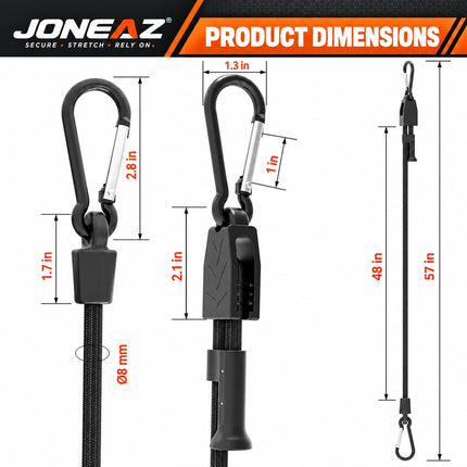 8 Pcs 48" Adjustable Bungee Cords with Hooks, Heavy Duty