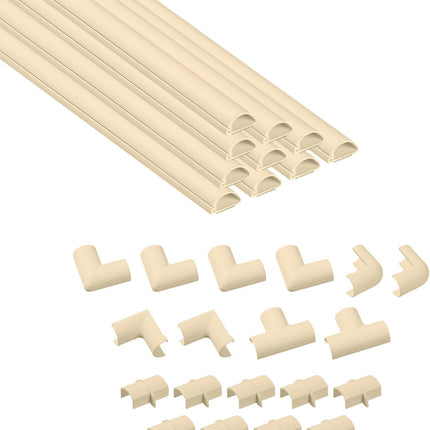 D-Line 157in Cord Hider Kit, Patented Cable Cover, Hide Wires on Wall, Channel for TV Mount Cords, Raceway Wire Hiders, Paintable, Adhesive, Half Round, 10x 0.78in W x 0.39in H x 15.7in L, Beige