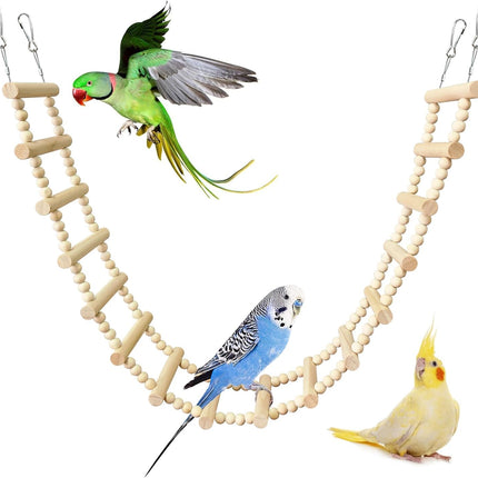 BNOSDM Long Bird Ladder Bridge 39.4 in Wooden Parakeet Climbing & Swing Toys Bird Cage Accessories for Budgies, Cockatiels, Conures, Lovebirds, Canaries (16-Steps)