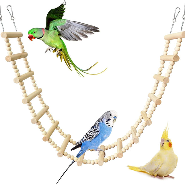 Long Bird Ladder Bridge 39.4 in Wooden Parakeet Climbing & Swing Toys Bird Cage Accessories for Budgies, Cockatiels