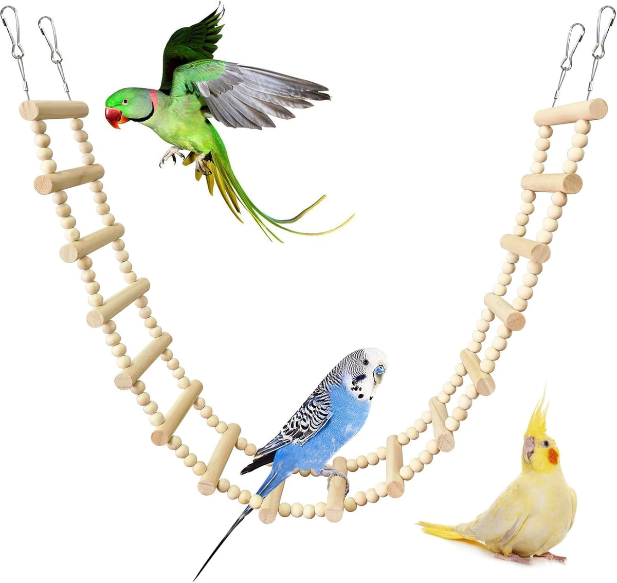 Long Bird Ladder Bridge 39.4 in Wooden Parakeet Climbing & Swing Toys Bird Cage Accessories for Budgies, Cockatiels