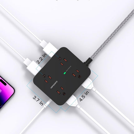 Power Strip Surge Protector, HANYCONY 8 Outlets with 4 USB Charging Ports(2 USB C), 3 Side Outlet Extender with 5 Ft Extension Cord, Flat Plug, Wall Mount, Desk Charging Station for Home Office ETL