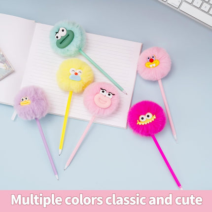OMyFav 24 PCs Pom Pom Pens — Fluffy Fuzzy Plush Pens Cute Kawaii Novelty Fun Pen for Kids Adults Novelty School Stationery Set Classroom Prizes Party Favors for Girls and Boys Office Supplies Gifts