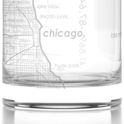 Well Told Engraved Chicago Illinois Map Rocks Glass, Old Fashioned Glassware (11 oz, Clear) Etched Bourbon Tumbler, Gifts For Whiskey Lovers