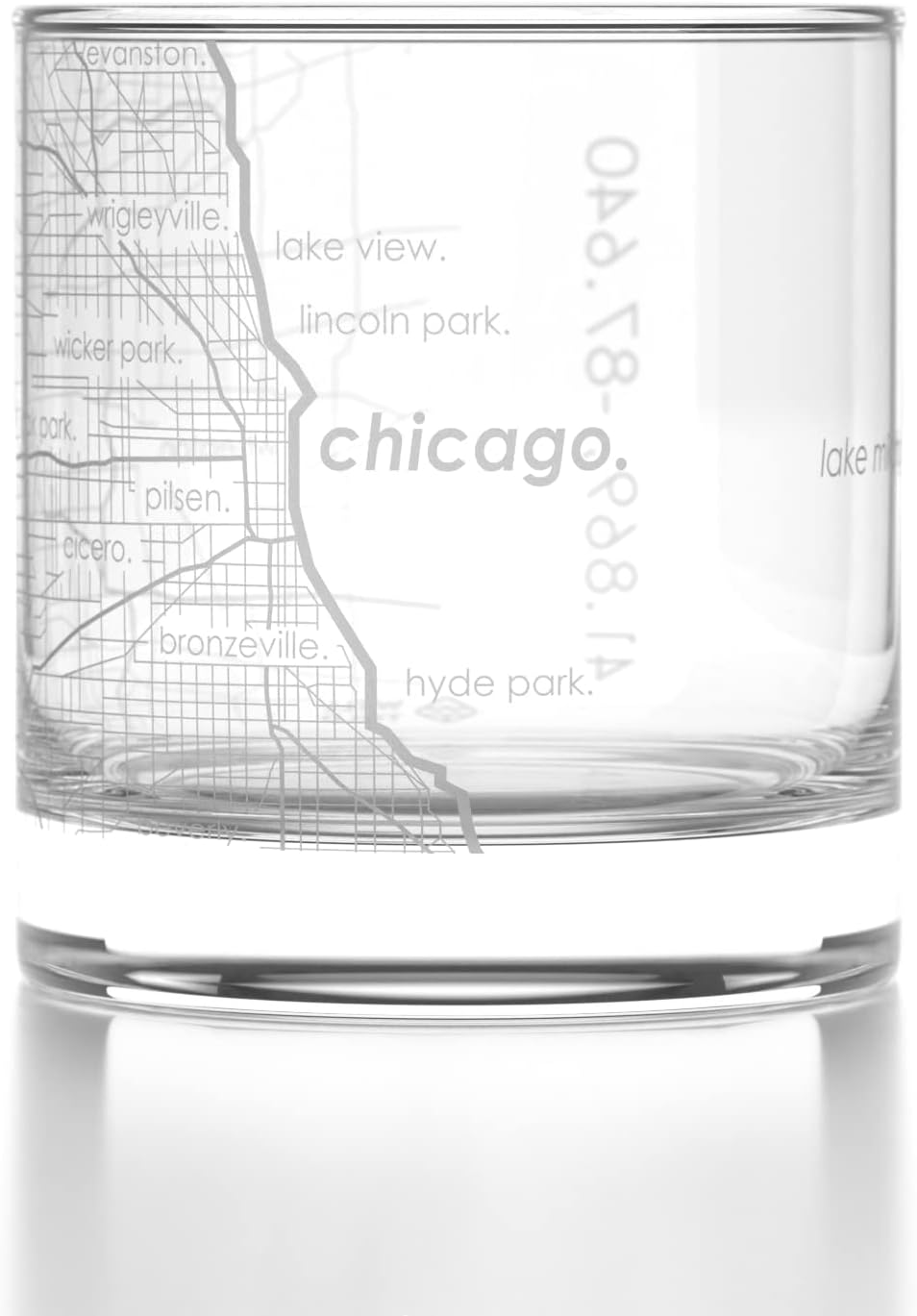 Engraved Chicago Illinois Map Rocks Glass, Old Fashioned Glassware (11 oz, Clear) Etched Bourbon Tumbler, Gifts For
