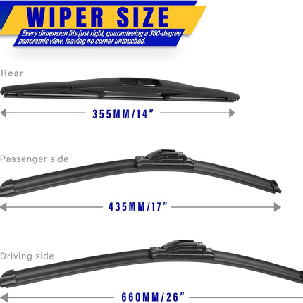 3 wipers Replacement for 2012-2018 Subaru Forester/2015-2019 Subaru Outback, Windshield Wiper Blades Original Equipment Replacement - 26"/17"/14" (Set of 3) U/J HOOK