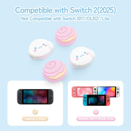 Kuitmor Thumb Grip Caps Compatible with Nintendo Switch 2, Silicone Joystick Grip Caps for Switch 2025, 4pcs, Cute Dog Style, Pink & White