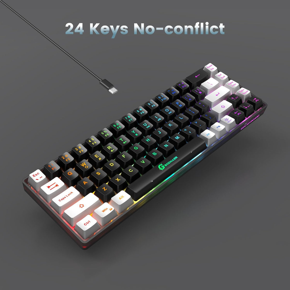 65% Gaming Keyboard, LED Backlit Mini Wired Gaming Keyboard, Ultra-Compact Anti-Ghosting No-Conflict 68 - photo 5