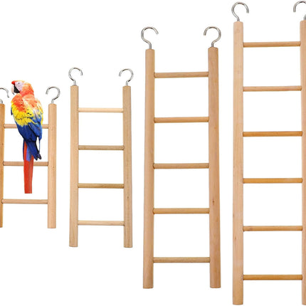 4 Pcs Wooden Bird Ladder, Bird Ladder for Cage, Birds Toys for Parakeets Parrots Lovebirds Cockatoo Birdie Basics Climbing Supplies(3&4&5&6 Step)