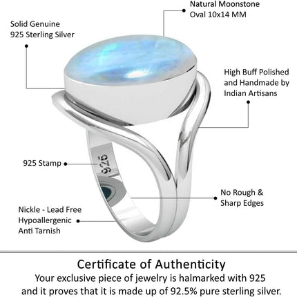Natural Gemstone Ring For Women Pearl, Tiger Eye, Lapis, Crystal Oval Boho Genuine 925 Sterling Silver Handmade Jewelry