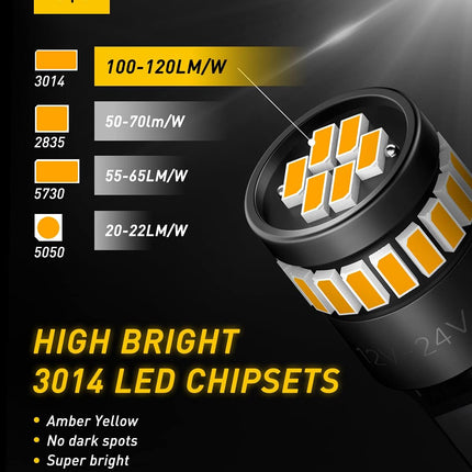 AUXITO 194 LED Bulb Amber Yellow 168 2825 W5W T10 Wedge 24-SMD 3014 Chipsets Replacement Bulbs for Car Dome Map License Plate Courtesy Step Lights (Pack of 2)
