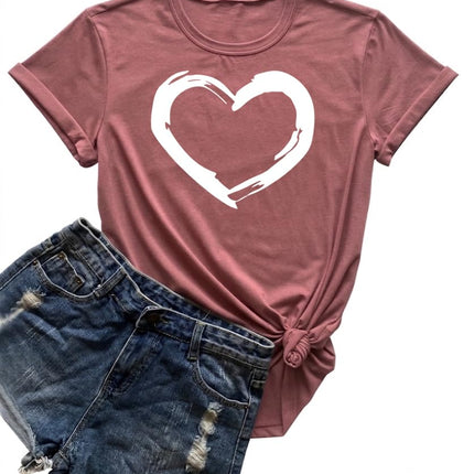 Women Cute Heart Graphic Crewneck T-Shirt Funny Short Sleeve Casual Tee Tops
