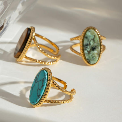 Geometric Oval Statement Ring for Women Open Band Wrap Finger Rings