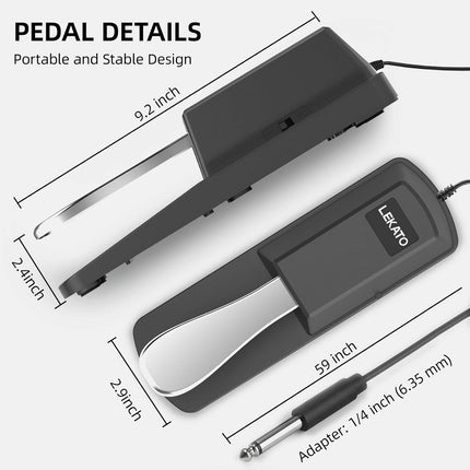 LEKATO Sustain Pedal for Keyboard, Universal Sustain Pedal with Polarity Switch, 1/4'' 6.35mm TS Input Plug, Fit for Most Electronic Keyboard Digital Piano, for Yamaha Casio Roland Korg Behringer Moog