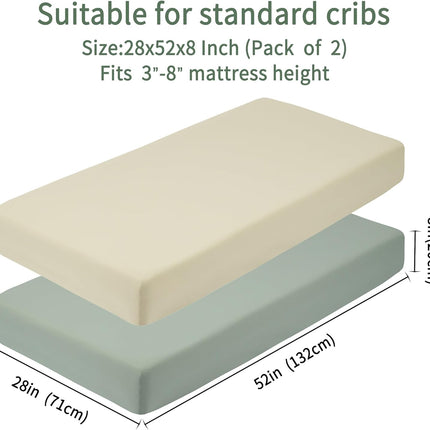 GUNTAIL Baby Crib Sheets for Boys Girls, 2 Pack Fitted Crib Sheet for Standard Crib and Toddler Mattress, Soft Microfiber Baby Sheet 52x28x8in (Brown & Green)