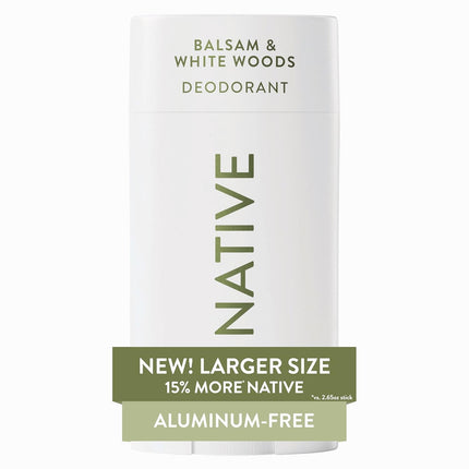 Native Aluminum Free Deodorant, Balsam & White Woods, Large Size Stick, 72 Hour Odor Control, for Women & Men, Contains Naturally Derived Ingredients, 3.1 oz