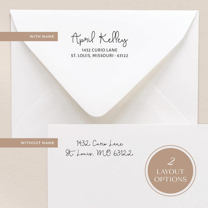 Personalized Script Return Address Stamp, Custom Name & Address Stamp, Elegant Self-Inking or Wood Handle Rubber Stamp for Wedding & Home Mail - 06