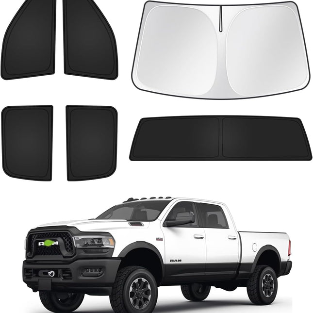 6-Piece Black Vehicle Window Sunshade Set for 2500/3500 Trucks 2010-2026