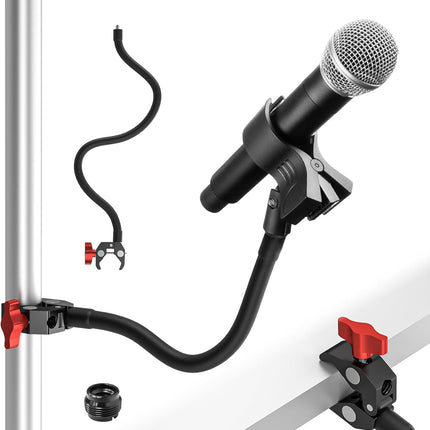 Gooseneck Microphone Stand, 19.69" Adjustable Mic Clip with 3/8" to 5/8" Adapter, Heavy Duty Metal Super Crab Desk & Pole Clamp Mic Holder Compatible with Shure/Fifine/AT2020/Pyle/Blue Snowball/Razer