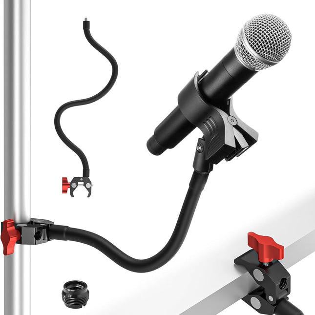 Gooseneck Microphone Stand, 19.69" Adjustable Mic Clip with 3/8" to 5/8" Adapter, Heavy Duty Metal Super Crab Desk &